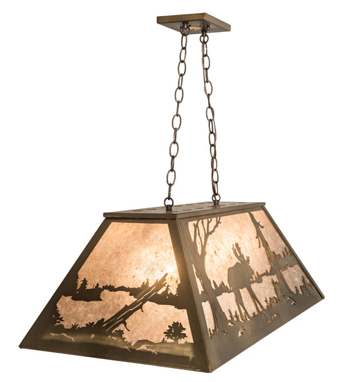 Meyda Lighting Moose at Lake 33" 6-Light Antique Copper Island Pendant Light With Silver Mica Shade Glass