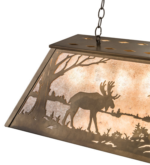 Meyda Lighting Moose at Lake 33" 6-Light Antique Copper Island Pendant Light With Silver Mica Shade Glass