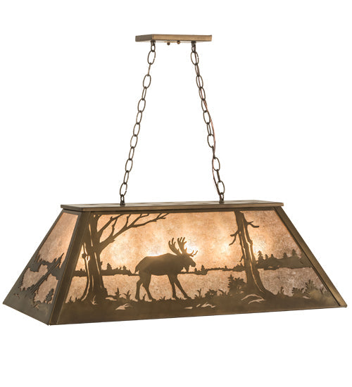 Meyda Lighting Moose at Lake 33" 6-Light Antique Copper Island Pendant Light With Silver Mica Shade Glass
