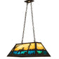 Meyda Lighting Moose at Lake 33" 6-Light Dark Roast Island Pendant Light With Beige & Blue Green Art Shade Glass