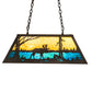 Meyda Lighting Moose at Lake 33" 6-Light Dark Roast Island Pendant Light With Beige & Blue Green Art Shade Glass