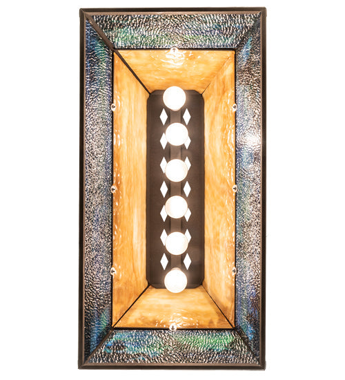 Meyda Lighting Moose at Lake 33" 6-Light Dark Roast Island Pendant Light With Beige & Blue Green Art Shade Glass