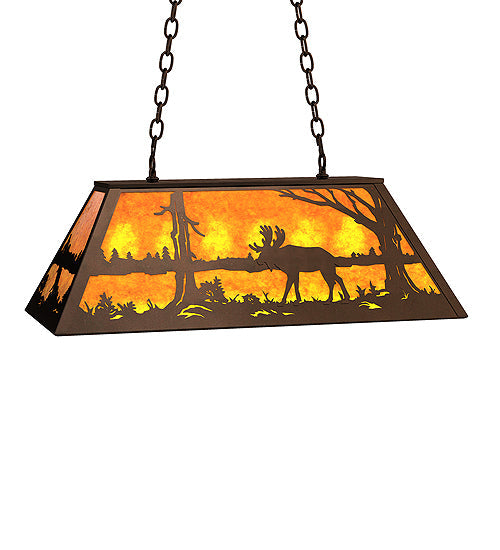Meyda Lighting Moose at Lake 33" 6-Light Mahogany Bronze Island Pendant Light With Amber Mica Shade Glass
