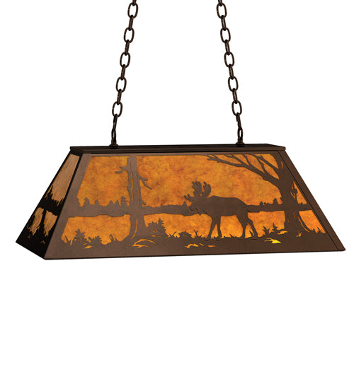 Meyda Lighting Moose at Lake 33" 6-Light Mahogany Bronze Island Pendant Light With Amber Mica Shade Glass