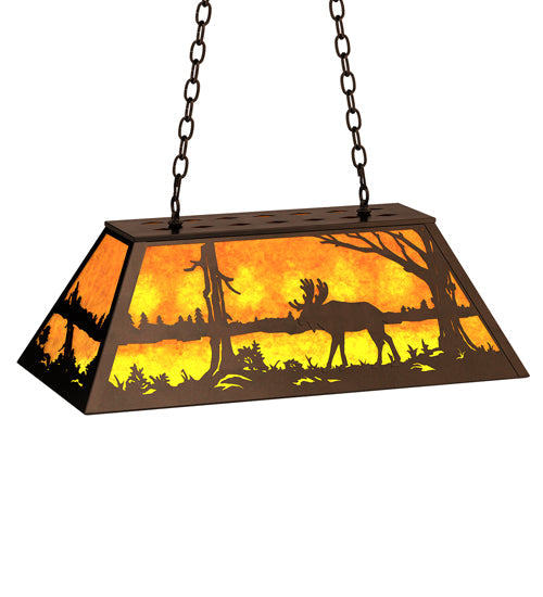 Meyda Lighting Moose at Lake 33" 6-Light Mahogany Bronze Island Pendant Light With Amber Mica Shade Glass