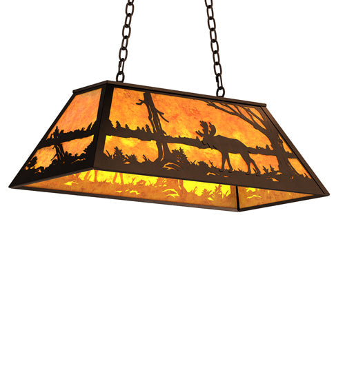 Meyda Lighting Moose at Lake 33" 6-Light Mahogany Bronze Island Pendant Light With Amber Mica Shade Glass