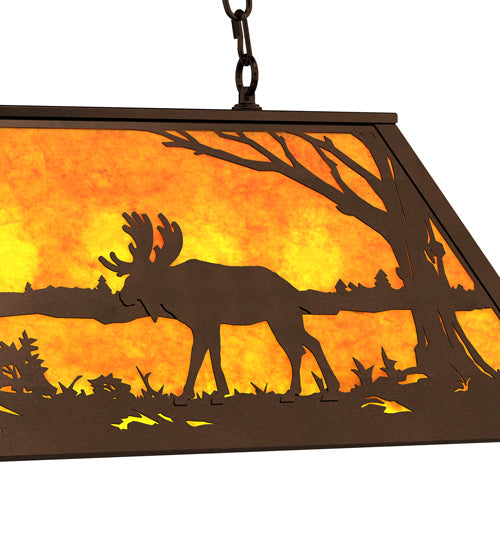 Meyda Lighting Moose at Lake 33" 6-Light Mahogany Bronze Island Pendant Light With Amber Mica Shade Glass