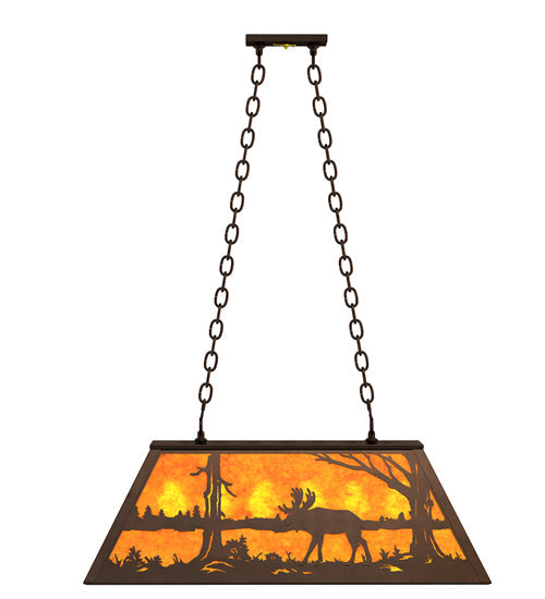 Meyda Lighting Moose at Lake 33" 6-Light Mahogany Bronze Island Pendant Light With Amber Mica Shade Glass