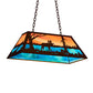 Meyda Lighting Moose at Lake 33" 6-Light Mahogany Bronze Island Pendant Light With Orange & Blue Green Art Shade Glass