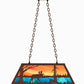 Meyda Lighting Moose at Lake 33" 6-Light Mahogany Bronze Island Pendant Light With Orange & Blue Green Art Shade Glass
