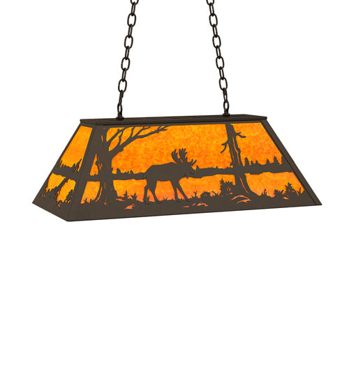 Meyda Lighting Moose at Lake 33" 6-Light Oil Rubbed Bronze Island Pendant Light With Amber Mica Shade Glass