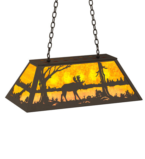 Meyda Lighting Moose at Lake 33" 6-Light Oil Rubbed Bronze Island Pendant Light With Amber Mica Shade Glass