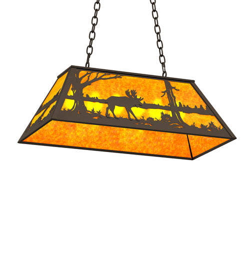 Meyda Lighting Moose at Lake 33" 6-Light Oil Rubbed Bronze Island Pendant Light With Amber Mica Shade Glass