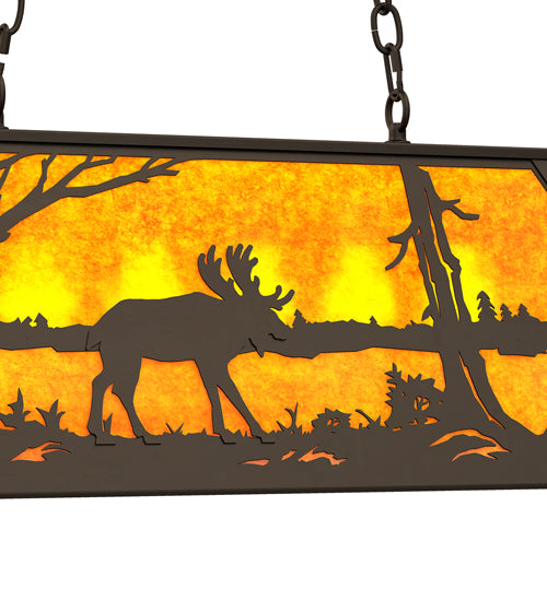 Meyda Lighting Moose at Lake 33" 6-Light Oil Rubbed Bronze Island Pendant Light With Amber Mica Shade Glass