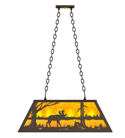 Meyda Lighting Moose at Lake 33" 6-Light Oil Rubbed Bronze Island Pendant Light With Amber Mica Shade Glass