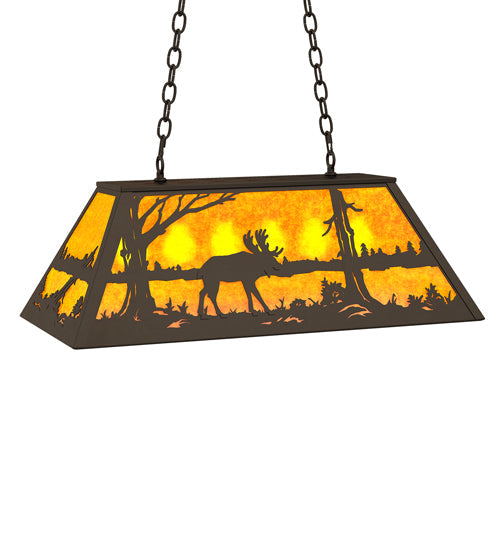 Meyda Lighting Moose at Lake 33" 6-Light Oil Rubbed Bronze Island Pendant Light With Amber Mica Shade Glass