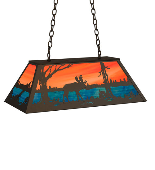 Meyda Lighting Moose at Lake 33" 6-Light Oil Rubbed Bronze Island Pendant Light With Orange & Blue Shade Glass