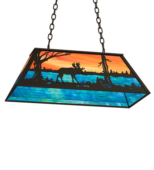 Meyda Lighting Moose at Lake 33" 6-Light Oil Rubbed Bronze Island Pendant Light With Orange & Blue Shade Glass