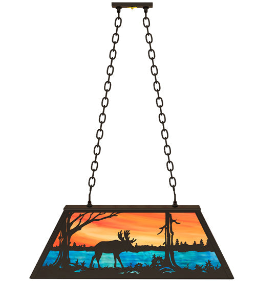 Meyda Lighting Moose at Lake 33" 6-Light Oil Rubbed Bronze Island Pendant Light With Orange & Blue Shade Glass