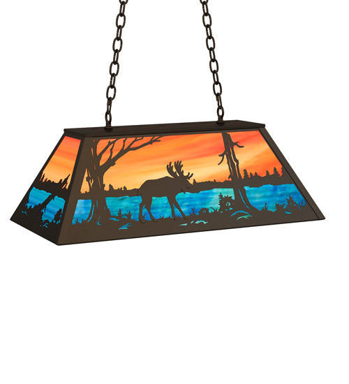 Meyda Lighting Moose at Lake 33" 6-Light Oil Rubbed Bronze Island Pendant Light With Orange & Blue Shade Glass