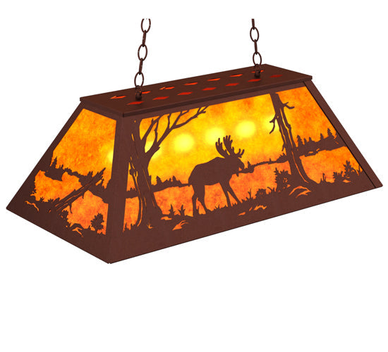 Meyda Lighting Moose at Lake 33" 6-Light Rust Island Pendant Light With Amber Mica Shade Glass