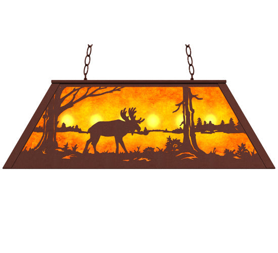 Meyda Lighting Moose at Lake 33" 6-Light Rust Island Pendant Light With Amber Mica Shade Glass