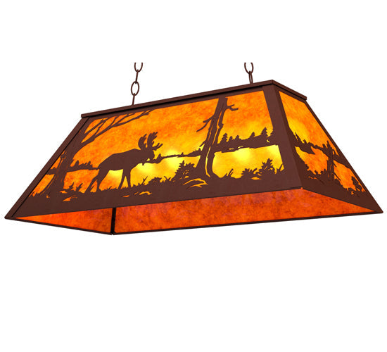 Meyda Lighting Moose at Lake 33" 6-Light Rust Island Pendant Light With Amber Mica Shade Glass