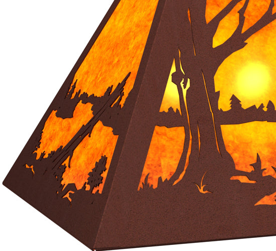 Meyda Lighting Moose at Lake 33" 6-Light Rust Island Pendant Light With Amber Mica Shade Glass