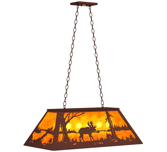 Meyda Lighting Moose at Lake 33" 6-Light Rust Island Pendant Light With Amber Mica Shade Glass