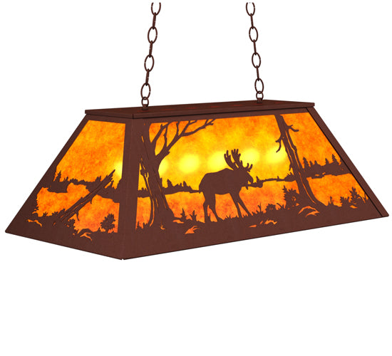 Meyda Lighting Moose at Lake 33" 6-Light Rust Island Pendant Light With Amber Mica Shade Glass
