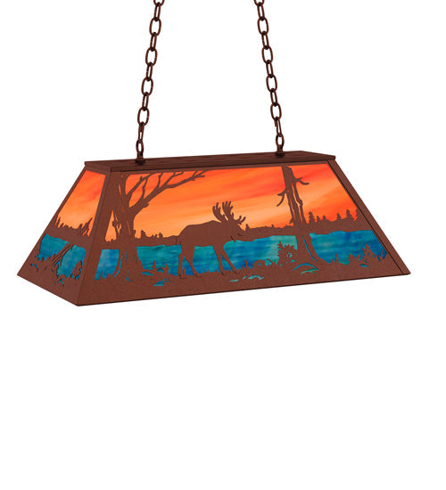 Meyda Lighting Moose at Lake 33" 6-Light Rust Island Pendant Light With Orange & Blue Shade Glass