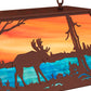 Meyda Lighting Moose at Lake 33" 6-Light Rust Island Pendant Light With Orange & Blue Shade Glass