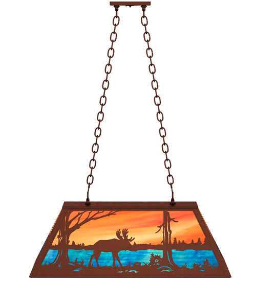 Meyda Lighting Moose at Lake 33" 6-Light Rust Island Pendant Light With Orange & Blue Shade Glass