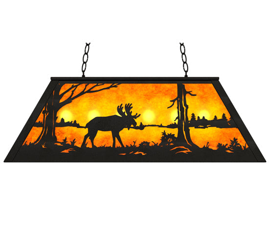 Meyda Lighting Moose at Lake 33" 6-Light Textured Black Island Pendant Light With Amber Mica Shade Glass