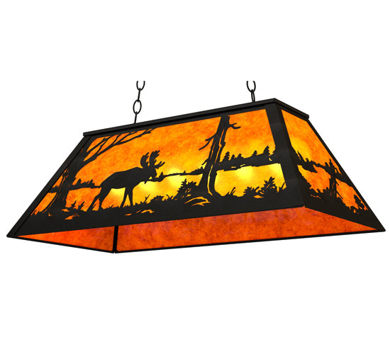Meyda Lighting Moose at Lake 33" 6-Light Textured Black Island Pendant Light With Amber Mica Shade Glass