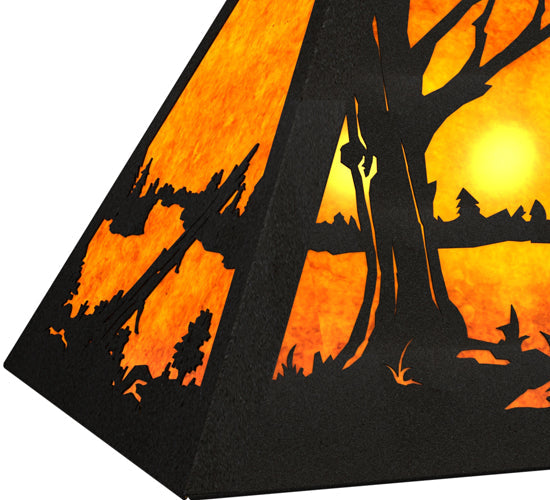 Meyda Lighting Moose at Lake 33" 6-Light Textured Black Island Pendant Light With Amber Mica Shade Glass