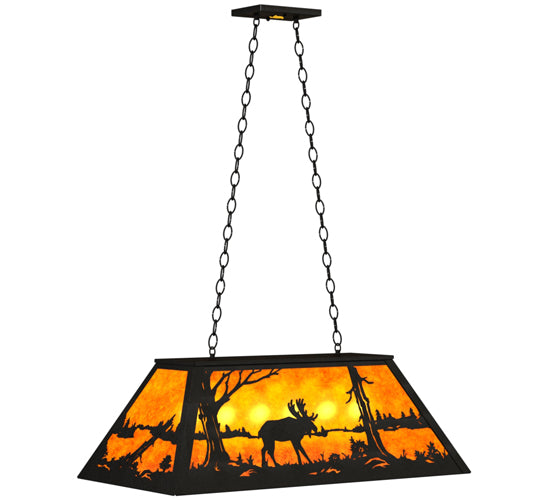 Meyda Lighting Moose at Lake 33" 6-Light Textured Black Island Pendant Light With Amber Mica Shade Glass