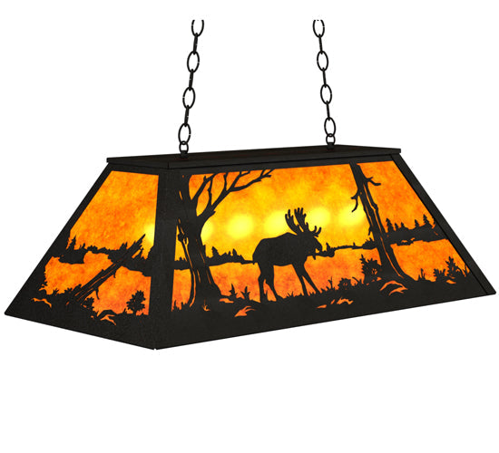 Meyda Lighting Moose at Lake 33" 6-Light Textured Black Island Pendant Light With Amber Mica Shade Glass