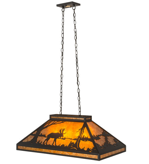 Meyda Lighting Moose at Lake 33" Textured Black Island Pendant Light With Amber Mica Shade Glass