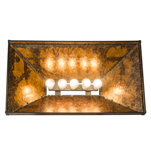Meyda Lighting Moose at Lake 33" Textured Black Island Pendant Light With Amber Mica Shade Glass