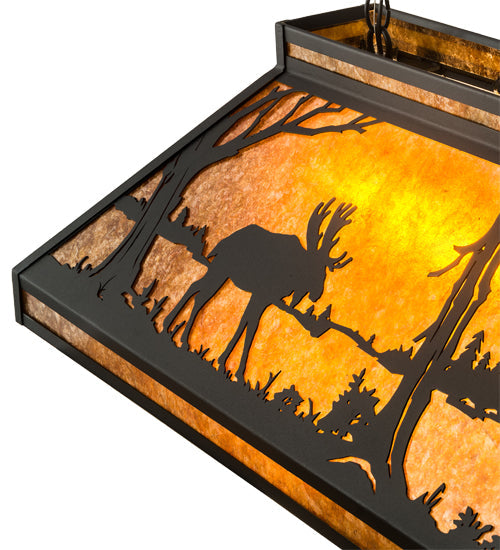Meyda Lighting Moose at Lake 33" Textured Black Island Pendant Light With Amber Mica Shade Glass