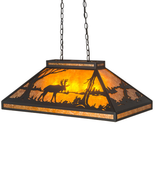 Meyda Lighting Moose at Lake 33" Textured Black Island Pendant Light With Amber Mica Shade Glass