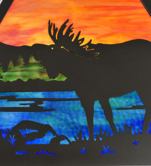 Meyda Lighting Moose at Lake 34" 3-Light Timeless Bronze Pendant Light With Multi-Colored Shade Glass
