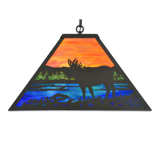 Meyda Lighting Moose at Lake 34" 3-Light Timeless Bronze Pendant Light With Multi-Colored Shade Glass