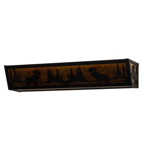 Meyda Lighting Moose at Lake 36" 4-Light Textured Black Vanity Light With Amber Mica Shade Glass