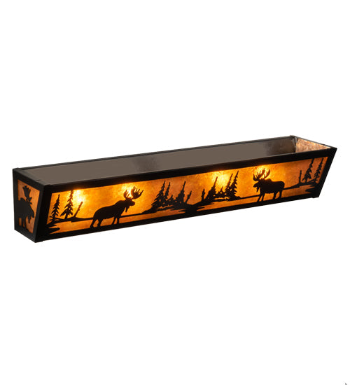 Meyda Lighting Moose at Lake 36" 4-Light Textured Black Vanity Light With Amber Mica Shade Glass