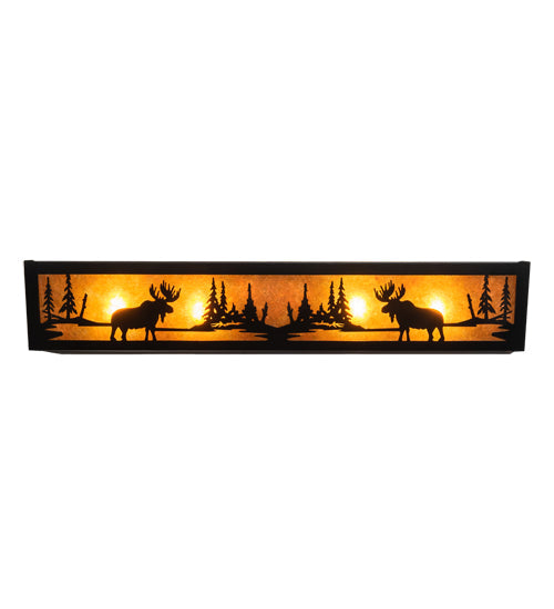 Meyda Lighting Moose at Lake 36" 4-Light Textured Black Vanity Light With Amber Mica Shade Glass