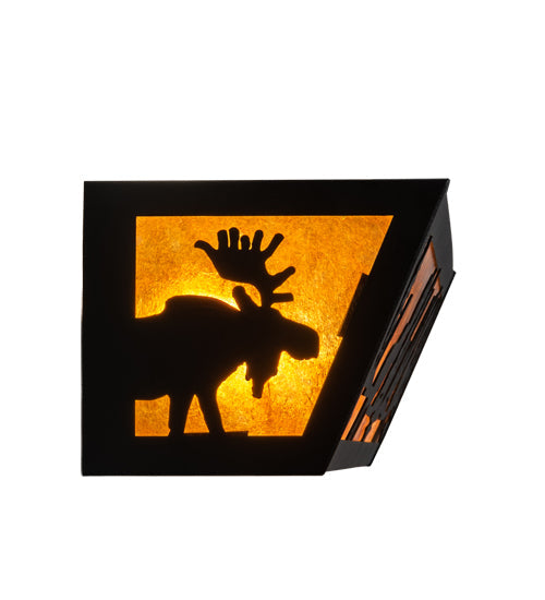 Meyda Lighting Moose at Lake 36" 4-Light Textured Black Vanity Light With Amber Mica Shade Glass