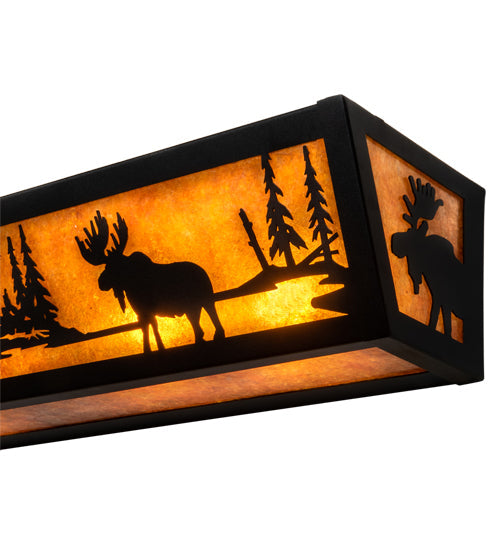 Meyda Lighting Moose at Lake 36" 4-Light Textured Black Vanity Light With Amber Mica Shade Glass