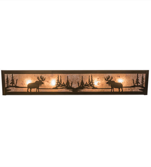 Meyda Lighting Moose at Lake 36" 6-Light Antique Copper Vanity Light With Silver Mica Shade Glass